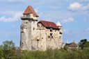 Burg Liechtenstein mit hohem Turm und roten Dächern auf einem Felsrücken